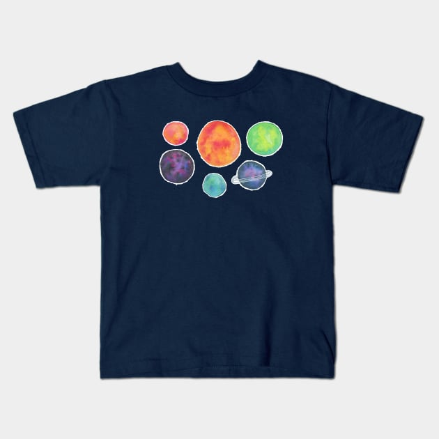 Watercolor Space Illustration Kids T-Shirt by latheandquill